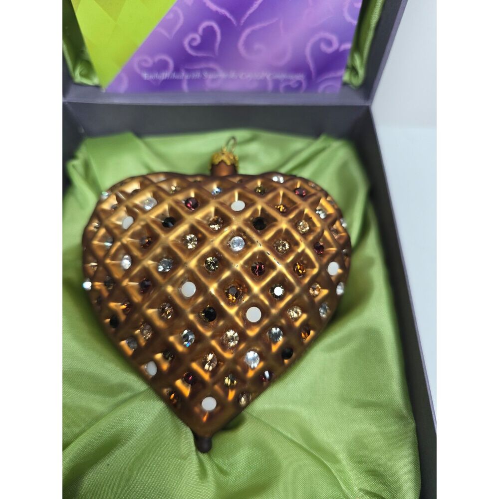 Expressions From The Heart Glass Ornament Swarovski Crystals Pup-Kiss In Box